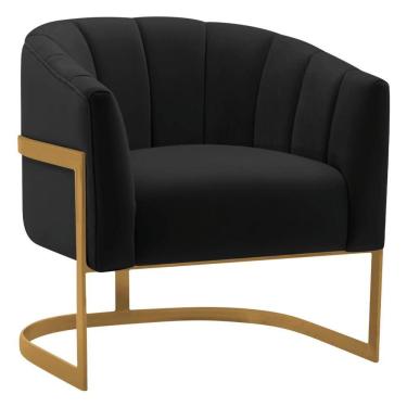 Imagem de Poltrona Decorativa Sala De Estar Recepção Mavie Base De Ferro Dourado Suede Adj Decor Preto