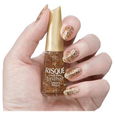 Imagem de Esmalte Risqué Livre para Brilhar Glitter Dourado Chega e Arrasa