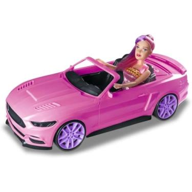 Imagem de Carro de Brinquedo Conversível com Boneca Articulada Para Crianças, Modelo Esportivo Rosa com Rodas Roxas, Brinquedo Infantil para Meninas, Detalhes Realistas