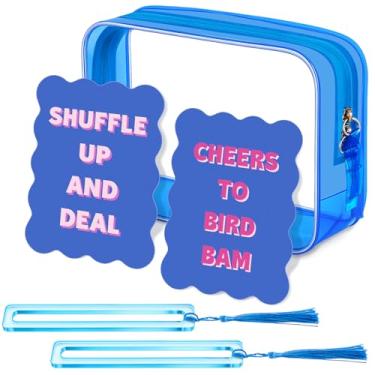 Imagem de Soulchen 5 Pcs Mahjong Accessories Set, Include 2 Acrylic Mahjong Line Finder, 2 Plastic Shuffler Card and Blue Tile Bag, Gift for Players Lovers Playing Games Travel
