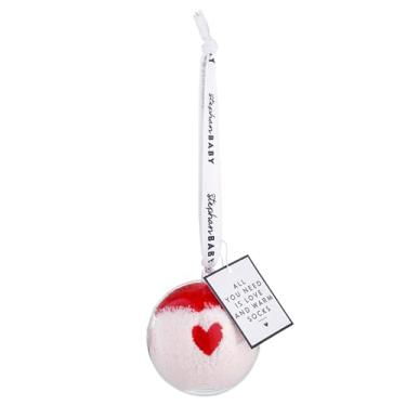 Imagem de Stephan Baby Enfeites de primeiro Natal - Conjunto de enfeites redondos transparentes e meias para recém-nascidos, 7 cm, coração vermelho