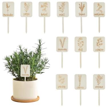 Imagem de SOFPLATE 24 etiquetas de madeira para plantas, etiquetas de madeira engraçadas tipo T de seda de milho com nomes, marcadores de jardim de ervas com padrão fofo, marcadores de jardim para ambientes