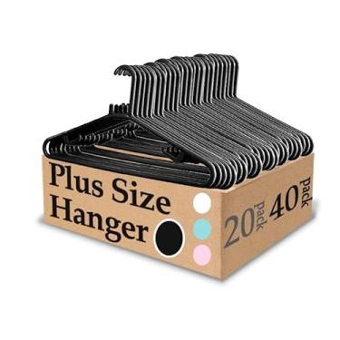 Imagem de Urby Cabides extra largos para roupas plus size, cabides plus size de 48 cm, cabide de plástico durável para economia de espaço para camisas grandes ou GG, 2GG, casacos, etc. Preto pacote com 40