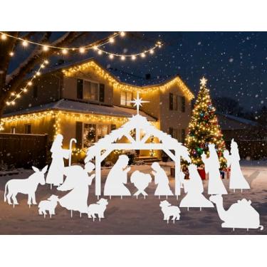 Imagem de Geelin Estacas grandes de 15 peças, 129 cm, placa de presépio de Natal, religiosa, estacas de jardim, à prova d'água, Natal, ao ar livre, presépio com estaca para gramados, decoração ao ar livre