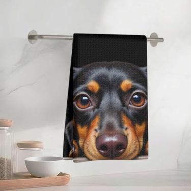 Imagem de Toalhas de cozinha com padrão de dachshund adorável 33 x 58 cm, toalha de prato decorativa de microfibra absorvente, toalhas de mão de waffle para cozinha, casa, banheiro, presentes para amantes de