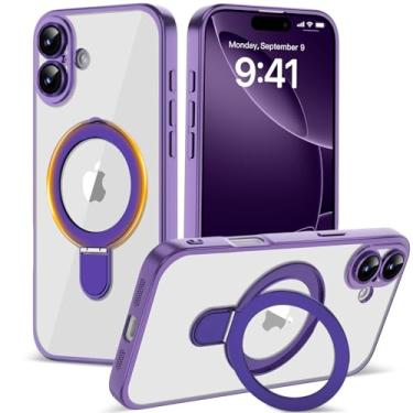 Imagem de Amzfield Capa magnética para iPhone 16 com suporte [compatível com MagSafe] [proteção total da câmera] linda capa de telefone transparente fina para iPhone 16 mulheres meninas, roxo escuro claro