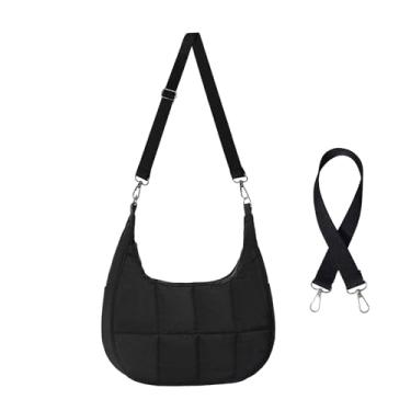 Imagem de Bolsas transversais inchadas para mulheres, bolsa de ombro crescente pequena, bolsa acolchoada de nylon para mulheres com 2 alças, Preto, Small, Laticínios