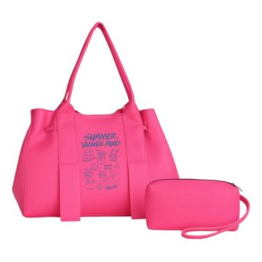 Imagem de Bolsa Feminina de Silicone Premium com Necessaire Estilo Praia Moderna Impermeável Resistente e Espaçosa – Rosa