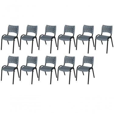 Imagem de Cadeira Iso Base Preto Igreja, Escola, Escritório - Cinza Kit 11 Peças