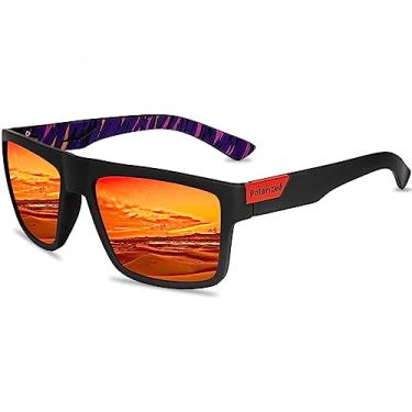 Imagem de HCYCFY Óculos de sol masculinos polarizados para mulheres, esportes, ciclismo, condução, pesca, proteção UV, Armação preta e vermelha/lente vermelha, Medium