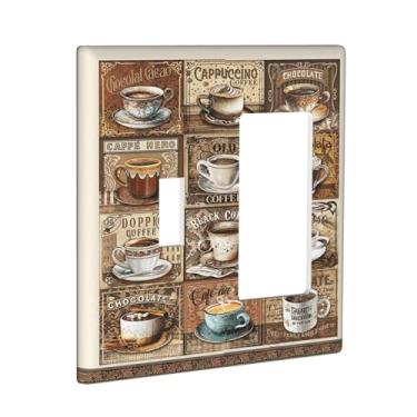 Imagem de Bege Coffee Delicious Coffee 2 Gang Single Toggle/Rocker Combinação de Interruptor de Luz Placa Decorativa Placa Frontal Elétrica Decoração de Cozinha de Fazenda