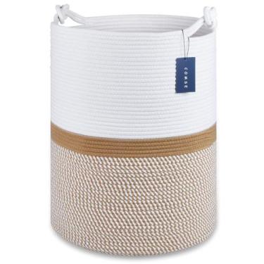 Imagem de Cesto de roupa suja COMSE 40x55cm, corda de algodão, cesta alta