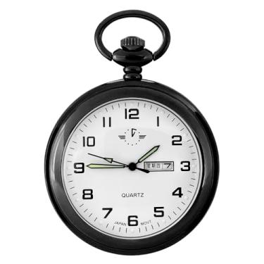 Imagem de BOSHIYA Relógio de bolso masculino de quartzo oco clássico, árabe, digital, luminoso, mostrador e data, com corrente, presente de aniversário de formatura de Natal, Cor preta descoberta 125