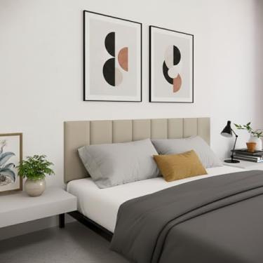 Imagem de Cabeceira Para Cama Queen Box Casal 1,60 Tecido Suede Bege 8un Módulos Com Adesivo