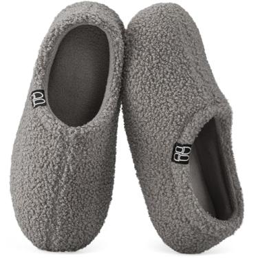 Imagem de HomeTop Pantufas femininas felpudas de pele cacheada com forro de lã polar, Cinza, 7-8