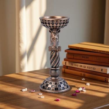 Imagem de Suporte de castiçal de animal coroado de cobre quadriculado cônico, decoração de resina gótica eclética para mesa de cornija, prateleira de casa, mesa de trabalho, decorações de Natal de Halloween