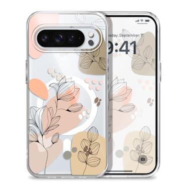 Imagem de Gencyfu Capa para Google Pixel 10 Pro XL, suporte para Magsafe, capa protetora magnética fina para celular Pixel 10 Pro XL 6,8 polegadas, flores de linha