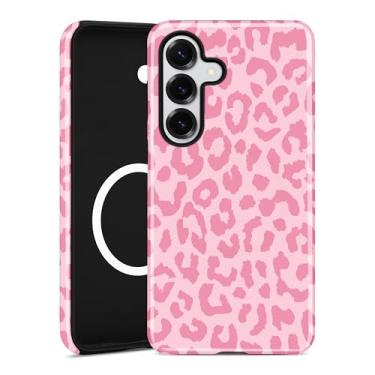 Imagem de Aitipy Capa de telefone magnética de guepardo para Samsung Galaxy S25 Plus, compatível com MagSafe, linda estampa de leopardo rosa e TPU macio e policarbonato rígido à prova de choque para mulheres e
