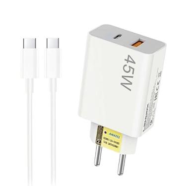 Imagem de Carregador Turbo 45W Dual (USB-C + USB-A) com Cabo Tipo C - Compatível com iPhone 15 16 Pro Max, Galaxy S23 S24 Ultra, Motorola - Fonte PD + QC 3.0 Homologado Anatel