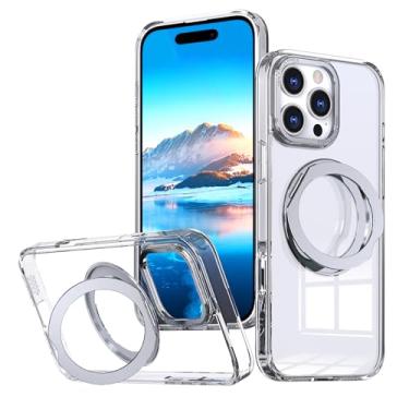 Imagem de XKchatpt Mag-Stand Capa magnética com anel rotativo de 360° para iPhone 16 ProMax; [Compatível com Magsafe] Capa de silicone rígido transparente à prova de choque com suporte de anel para iPhone 16