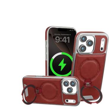 Imagem de SFDSUH Capa de couro premium com suporte magnético giratório em metal para iPhone 16e (para iPhone 16e/Russet)