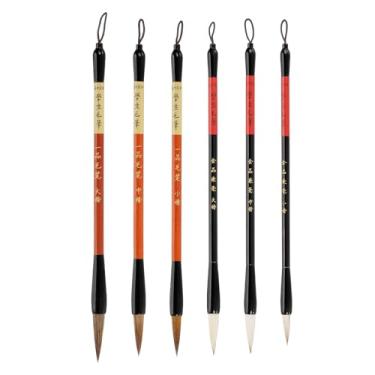 Imagem de PATIKIL Conjunto de pincéis de caligrafia chinesa para iniciantes, 6 peças de pincéis tradicionais de caligrafia para escrever pintura, arte de tinta aquarela, grande, médio, tamanho pequeno