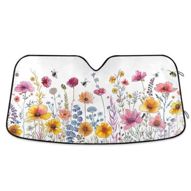 Imagem de SEHANY Para-brisa frontal sombra de sol flores coloridas protetor solar dobrável, bloqueia os raios UV para manter seu veículo fresco. Protetor de viseira solar para carros e caminhões SUV 144,8 x 80