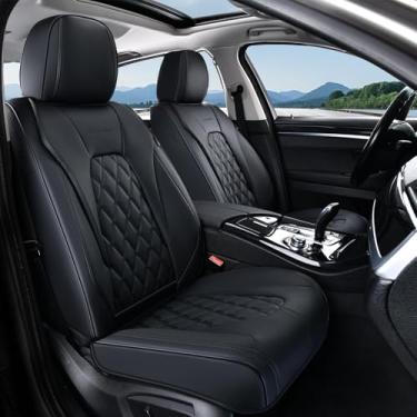 Imagem de Coverado Capas de assento de carro assentos dianteiros, pacote com 2 capas de assento pretas para carros, capas de assento de carro à prova d'água de couro napa para carros, protetor de assento de
