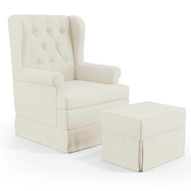Imagem de Poltrona E Puff Helena P02 Capitonê Linho Champagne