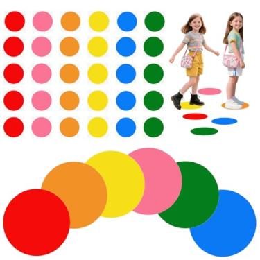 Imagem de 60 peças de adesivos coloridos para sala de aula, pontos alinhados de 15 cm para sala de aula, marcadores de piso de vinil de PVC removíveis, vermelho, laranja, rosa, azul, amarelo, verde