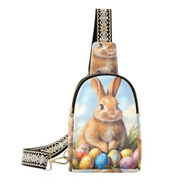 Imagem de CEBUGI Bolsa tiracolo feminina pequena com ovos de coelhinho da Páscoa, pochete de couro, para caminhadas, viagens ao ar livre