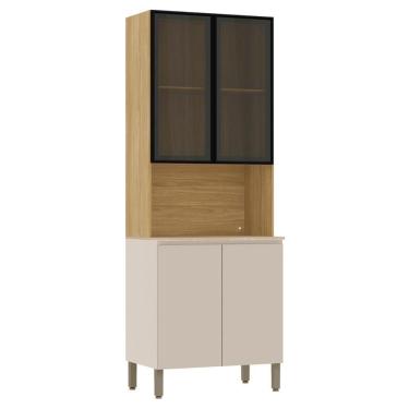 Imagem de Paneleiro De Cozinha Portas De Vidro Minsk Vanilla/freijó Z06 - Mpozenato