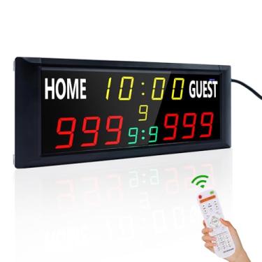 Imagem de YZ Placar eletrônico grande de 40,6 cm com controle remoto, placar de LED brilhante para jogos ao ar livre, placar digital com cronômetro, marcador de pontuação portátil para futebol/basquetebol