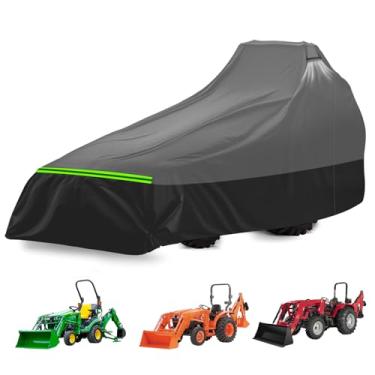 Imagem de Kistrba Capa de trator com carregadores frontais e retroescavadeiras, PVC 500D resistente com saídas de ar e tiras refletivas, carvão e preto