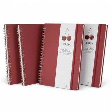 Imagem de Caderno Espiral, Capa Azul em Papel 100% Reciclado com Elástico, 21x15cm, 70 Folhas Pautadas na Cor Bege, Com Suporte para Caneta (5, Cereja)