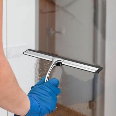 Imagem de Rodo de chuveiro de aço inoxidável para porta de vidro de chuveiro, ferramenta de limpeza de banheiro, rodo de espelho de janela doméstica, limpeza de parede de azulejo, prata
