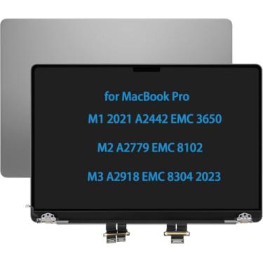 Imagem de Daplinno Tela de substituição de tela de 14 polegadas para MacBook Pro M1 A2442 2021 EMC 3650 M2 A2779 EMC 8102 M3 A2918 EMC 8304 2023 Tela LCD Montagem superior completa (cinza espacial)