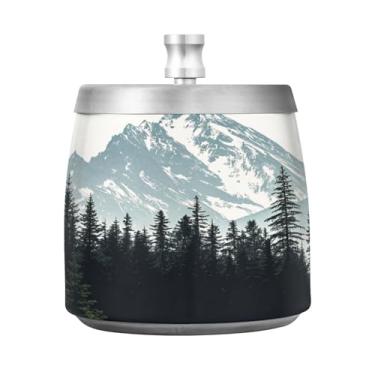 Imagem de JUZIHAI Cinzeiro florestal Nature Mountains com tampa, cinzeiro de aço inoxidável inodoro à prova de vento cinzeiro sem fumaça para escritório em casa, pátio, varanda, cigarro