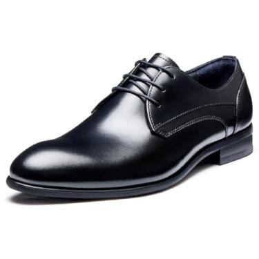 Imagem de Jepsengord Sapato social masculino Wingtip couro bovino genuíno Oxfords com Brogue Formal Business Wedding Derby Shoes, Bico liso preto, 40