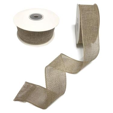 Imagem de AUZPFRUM Pacote com 2 fitas de serapilheira natural de 3,5 cm x 10 m de borda sólida com fio para presente para arco grande, decoração de árvore de Natal, grinaldas, laços, decoração de casamento