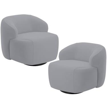 Imagem de Kit 02 Poltronas Decorativa Orgânica Giratória Para Sala Living Barolo L06 Veludo Cinza - Lyam Decor