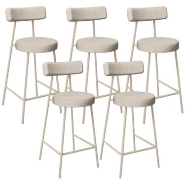 Imagem de Kit 05 Banquetas Baixa Cozinha Sala Jantar Bancada Milão Arena L02 Linho Palha - Lyam Decor