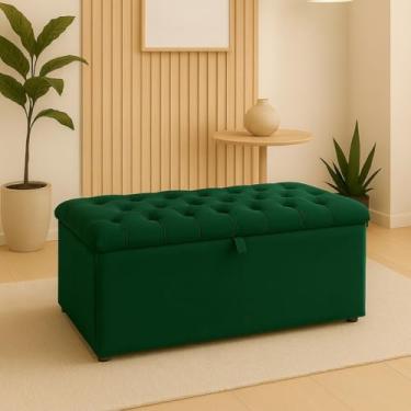 Imagem de Baú Organizador Estofado com Assento 90x40x42 cm – MDF 15mm, Revestimento em Suede, Suporta até 200kg(Espessura da espuma:4 Cm,Tampa Captone Verde)