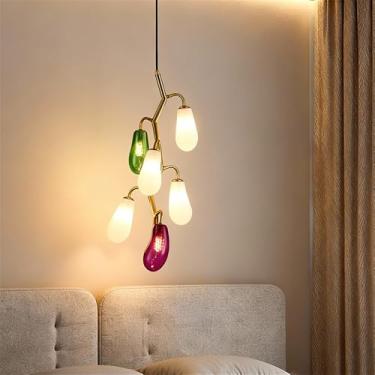 Imagem de OUFULA Lustre Moderno LED Moda Arte Sala de Estar Restaurante Quarto Villa Hotel Balcão Escadas Café Bar Lâmpada Pendente (A Cor 6 luzes)