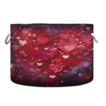 Imagem de Wassud Red Love Heart (2) cesta de armazenamento com alças cesto de lavanderia redondo caixas de armazenamento de lona cobertor de armazenamento para berçário 50,8 cm x 50,8 cm x 35,5 cm