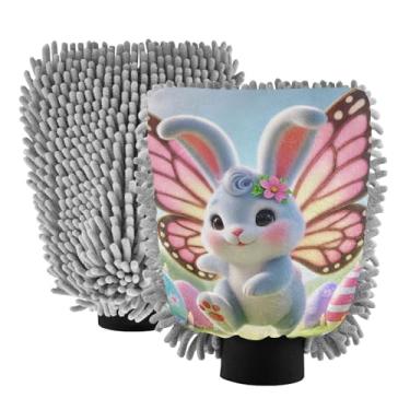 Imagem de ODAWA Luvas reutilizáveis de chenille para lavagem de carro, pacote com 2, ovos de Páscoa fofos, 20,5 cm C x 30 cm L