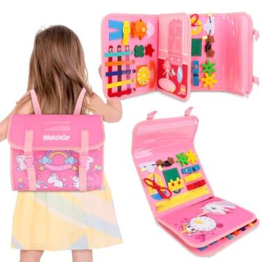Imagem de Placa de Montessori Sensorial para Crianças Mochila Educativa Portátil (Tema Unicórnio Rosa)