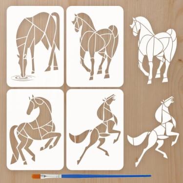 Imagem de FINGERINSPIRE 4 peças de estêncil geométrico para pintura de cavalos com pincel de 29,7 x 21 cm, estênceis de cavalo elegantes reutilizáveis para pintura em madeira, tecido, tela e móveis decoração de