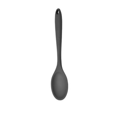 Imagem de Pequena concha de silicone cinza escuro, colher de sopa de 21 cm para cozinhar, servir, mexer, utensílio de cozinha resistente ao calor sem arranhões