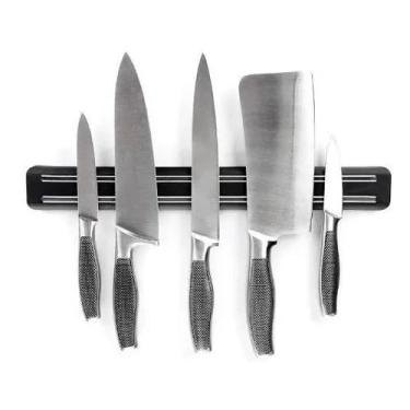 Imagem de Barra Magnética para Facas 33cm, Suporte de Parede com Imã Duplo para Utensílios de Cozinha, Preto, Inclui Parafusos e Buchas